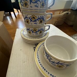 Blue and Yellow espresso Set with Intricate Design